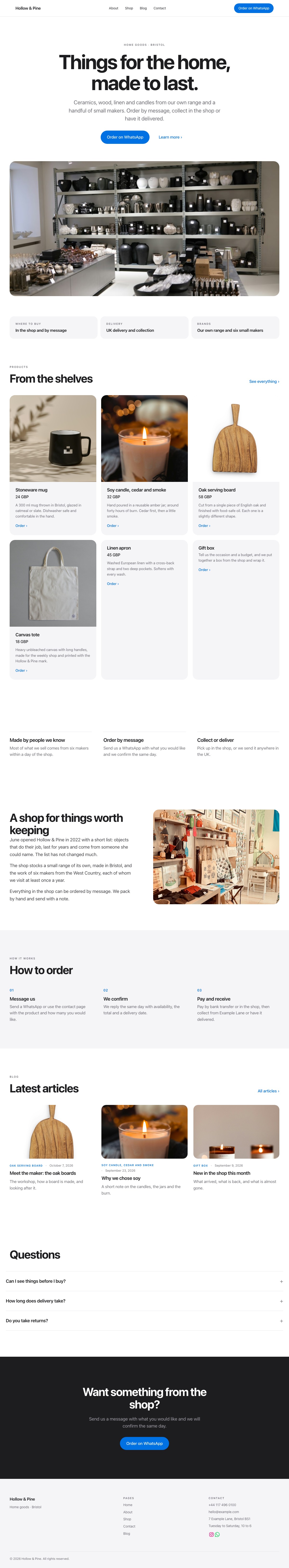 The Market design: home page with sample content