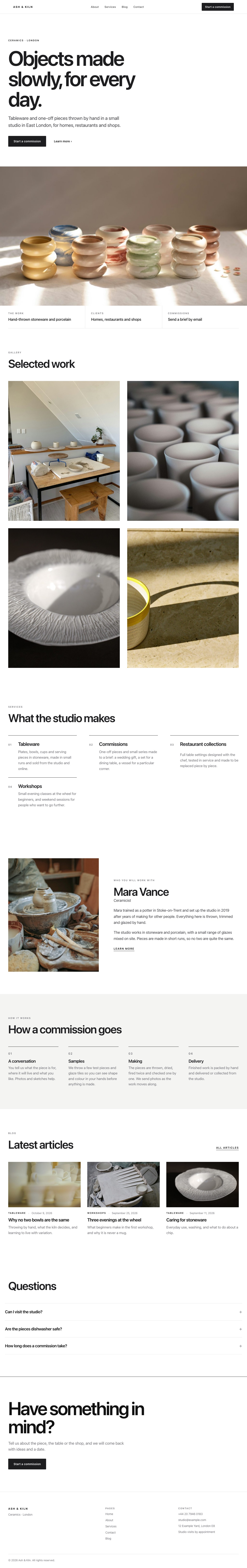 The Studio design: home page with sample content